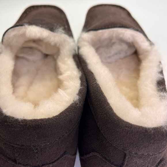 Fireside by Dearfoams Melbourne Genuine Shearling MocSlippers Sz 10 Coffee Brown - Picture 10 of 15